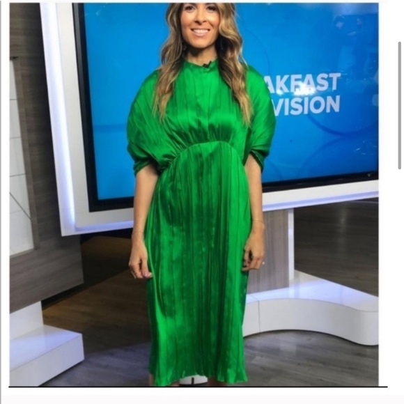 ZARA LIMITED EDITION GREEN PLEATED MIDI DRESS WITH PUFF SLEEVES 2297/693 small - Picture 13 of 15